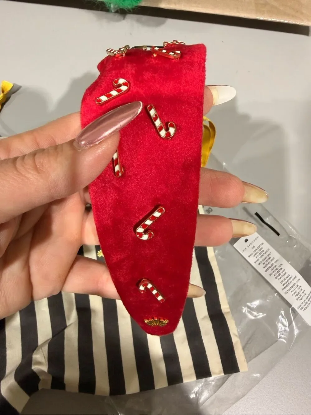 Lele Sadoughi Brigette Candy Cane Headband Holiday Holly Red OS